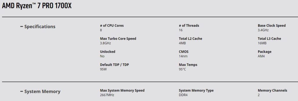 AMD Ryzen 7 PRO 1700X specs & Performance Credit By AMD