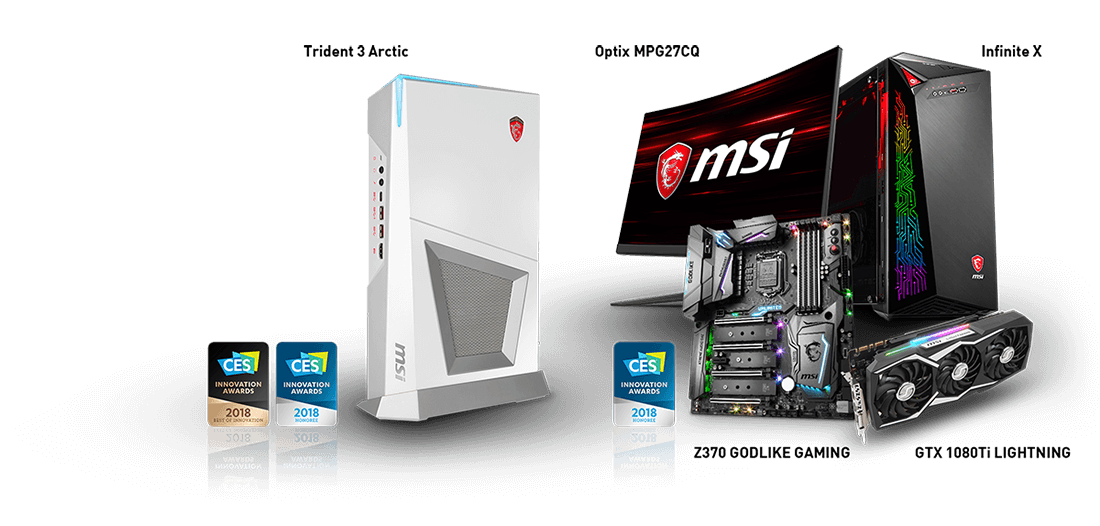 MSI CES 2018 Awards | Trident 3 Arctic, Infinite X, Optix MPG27CQ, 1080 Ti LIGHTNING And Z370 GODLIKE