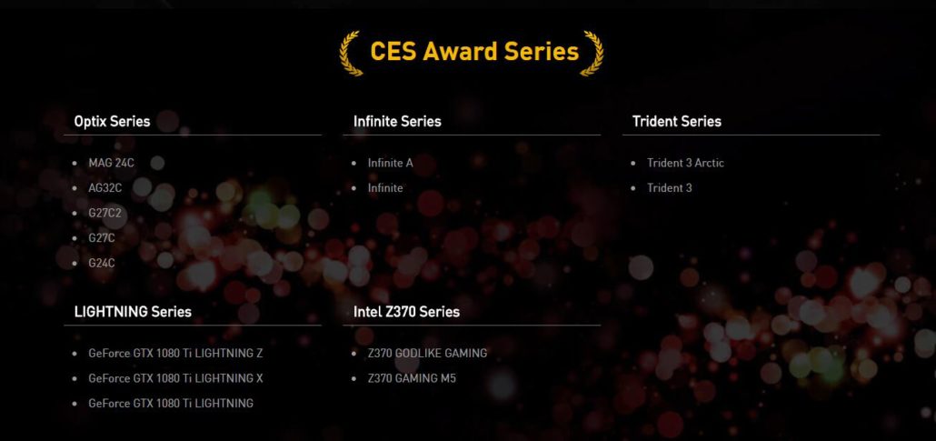 MSI CES 2018 Awards | Trident 3 Arctic, Infinite X, Optix MPG27CQ, 1080 Ti LIGHTNING And Z370 GODLIKE