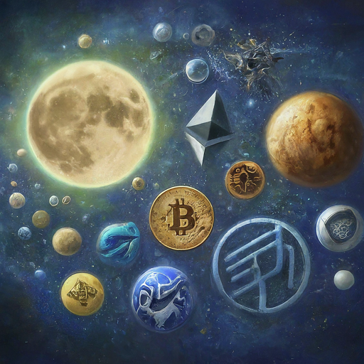 Bitcoin, Ethereum, Cardano, Uniswap, XRP, Helium, Arweave, Filecoin, Polkadot, Stellar Lumens, cryptocurrency, crypto market, Bitcoin price, crypto recovery, altcoins, blockchain, DeFi, smart contracts, dApps, decentralized finance, internet of things, data storage, cross-border payments, investment, technology, future of finance, space, moon, fantasy, nebula, rocket, spaceship, mascot, emblem, celestial body, pixel art, anime, constellation, panorama.